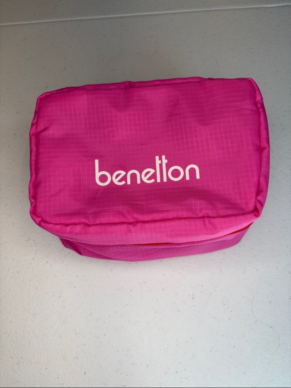 United Colors Of Benetton Pink Cosmetic Parachute Fabric Pouch with Red Zip